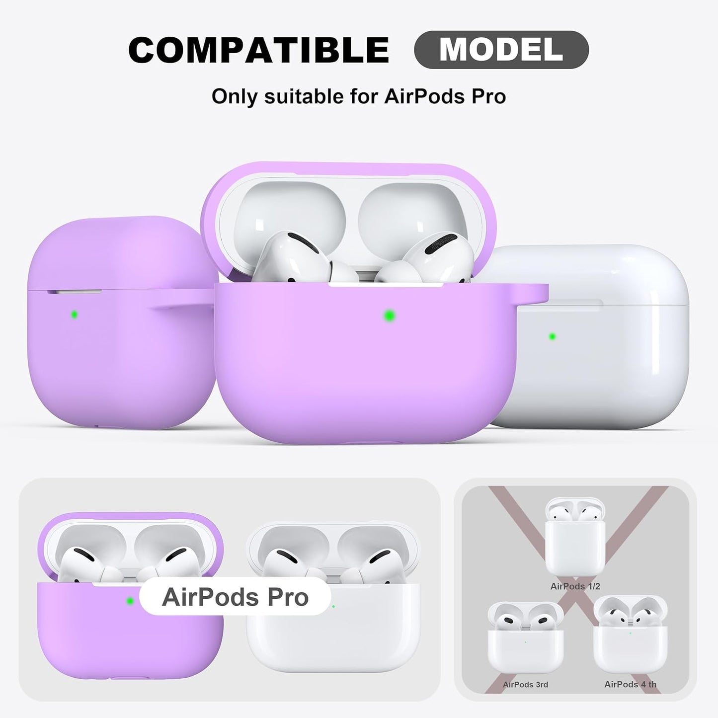 Compatible with Airpods Pro Case with Keychain,Full Protective Silicone Skin Accessories for Women Men Girl Compatible with Apple 2019 Latest Airpods Pro Case,Front LED Visible,Lavender